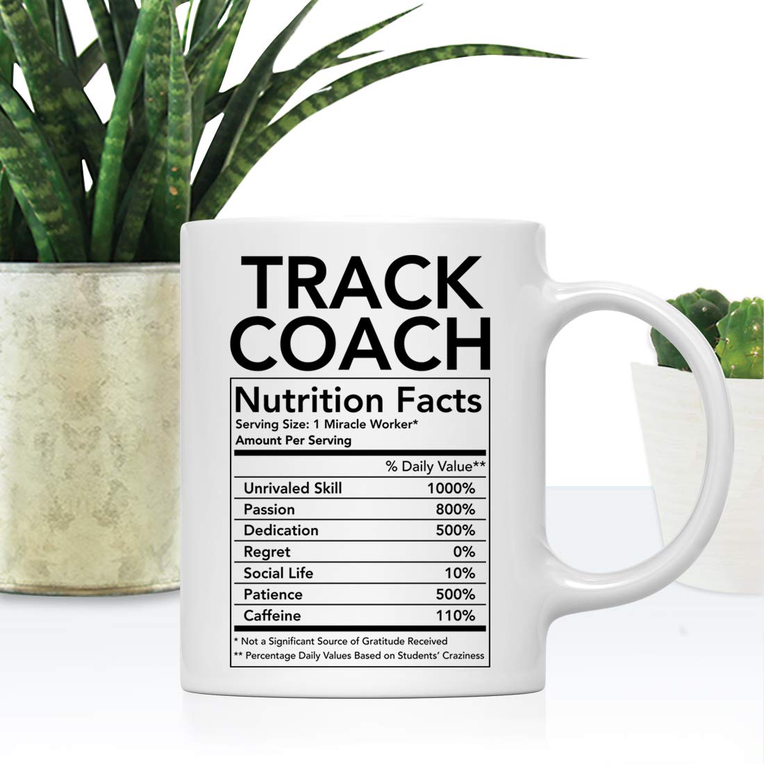 Andaz Press Funny 11Oz. Ceramic Coffee Tea Mug Thank You Gift, Track Coach Nutritional Facts, 1-Pack, Novelty Gag Birthday Chris