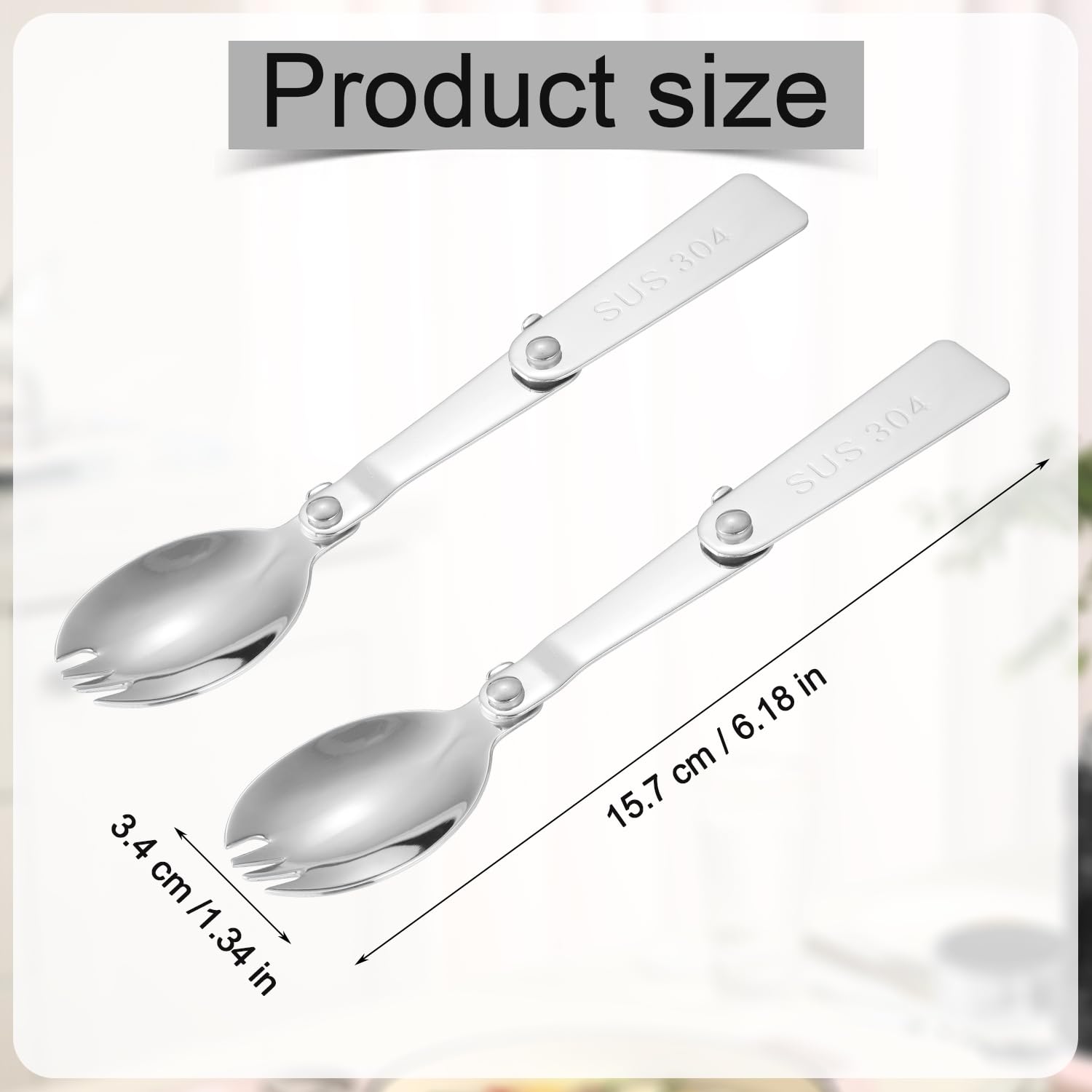 2Pcs Spork For Thermos Stainless Steel King Vacuum Insulated Food Jar 16Oz, Foldable Spoon Fork Replacement Parts Compatible Wit