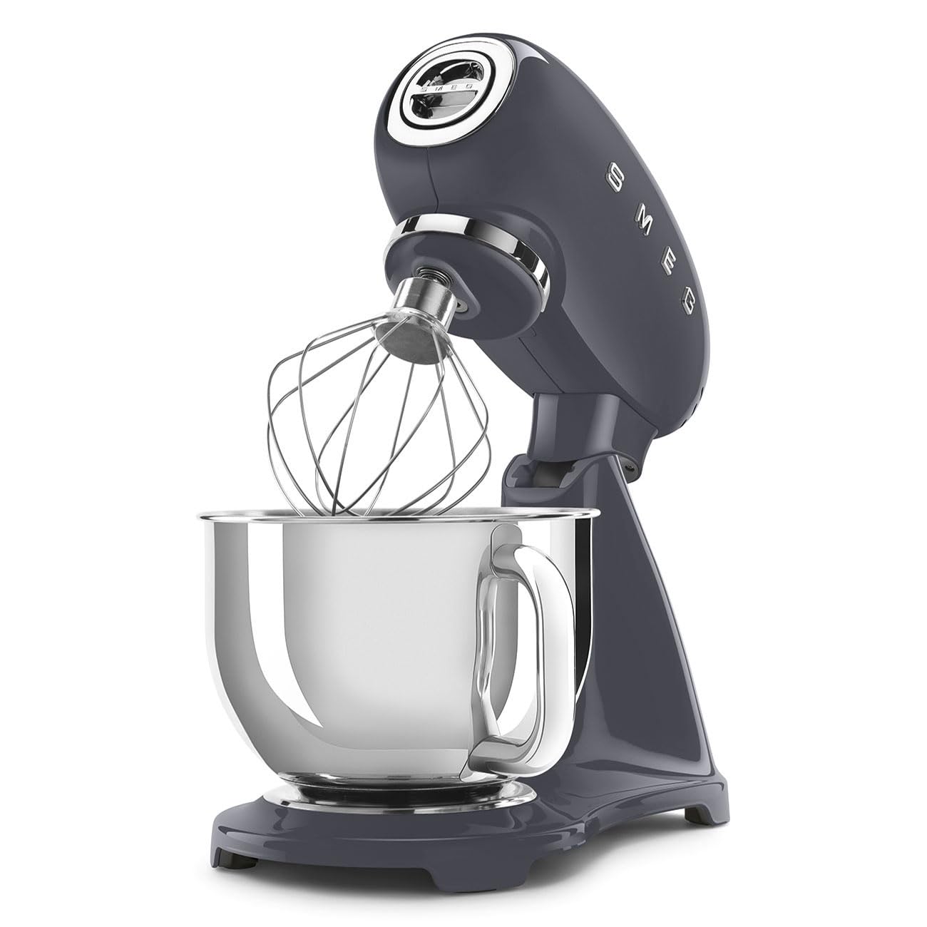 SMEG SMF03 Stand Mixer - 5 Qt Tilt-Head Mixer with Stainless Steel Bowl, 10 Speeds, Retro 50s Vintage Style - Gray