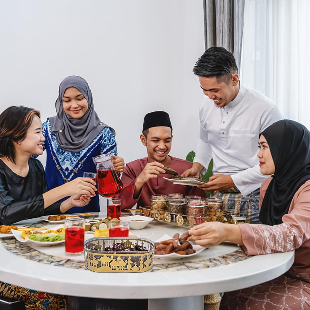 Ramadan Tray With Lid Eid Mubarak Dinner Plate Tray Ramadan Serving Tray Muslim Islamic Dessert Trays Tableware Dessert Metal Pl