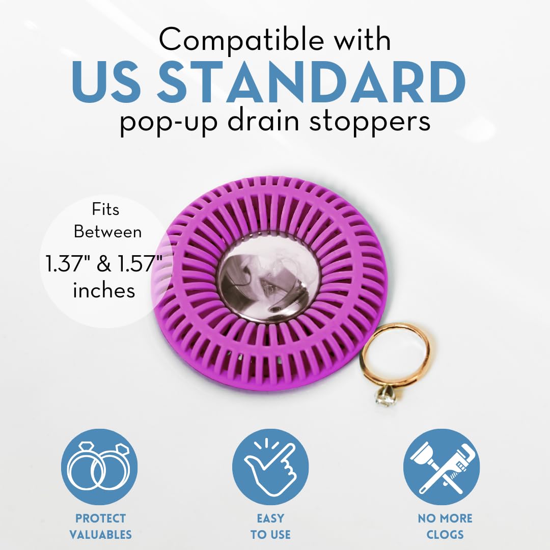 SINKRING The Ultimate Bathroom Sink Drain Protector Hair Catcher/Strainer/Snare (Purple)