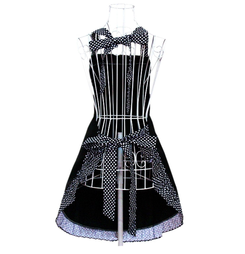 Hyzrz Cute Retro Aprons With Pockets For Women Girls Vintage Kitchen Cooking Apron For Mother Gift (Black)