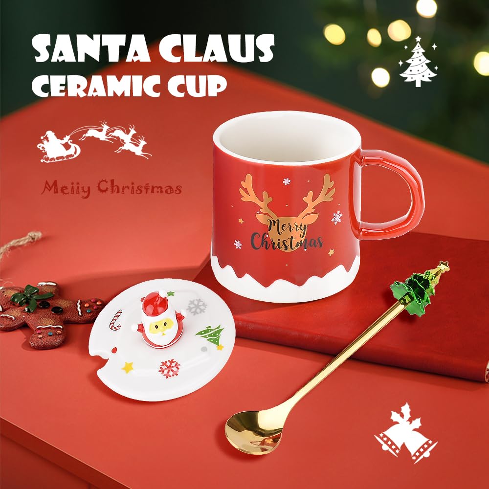 XinHuiGY Christmas Coffee mug,Ceramic Santa Tea Cups with 3D lid and Spoon,14OZ Novelty mugs for Thanksgiving day,Halloween Chri