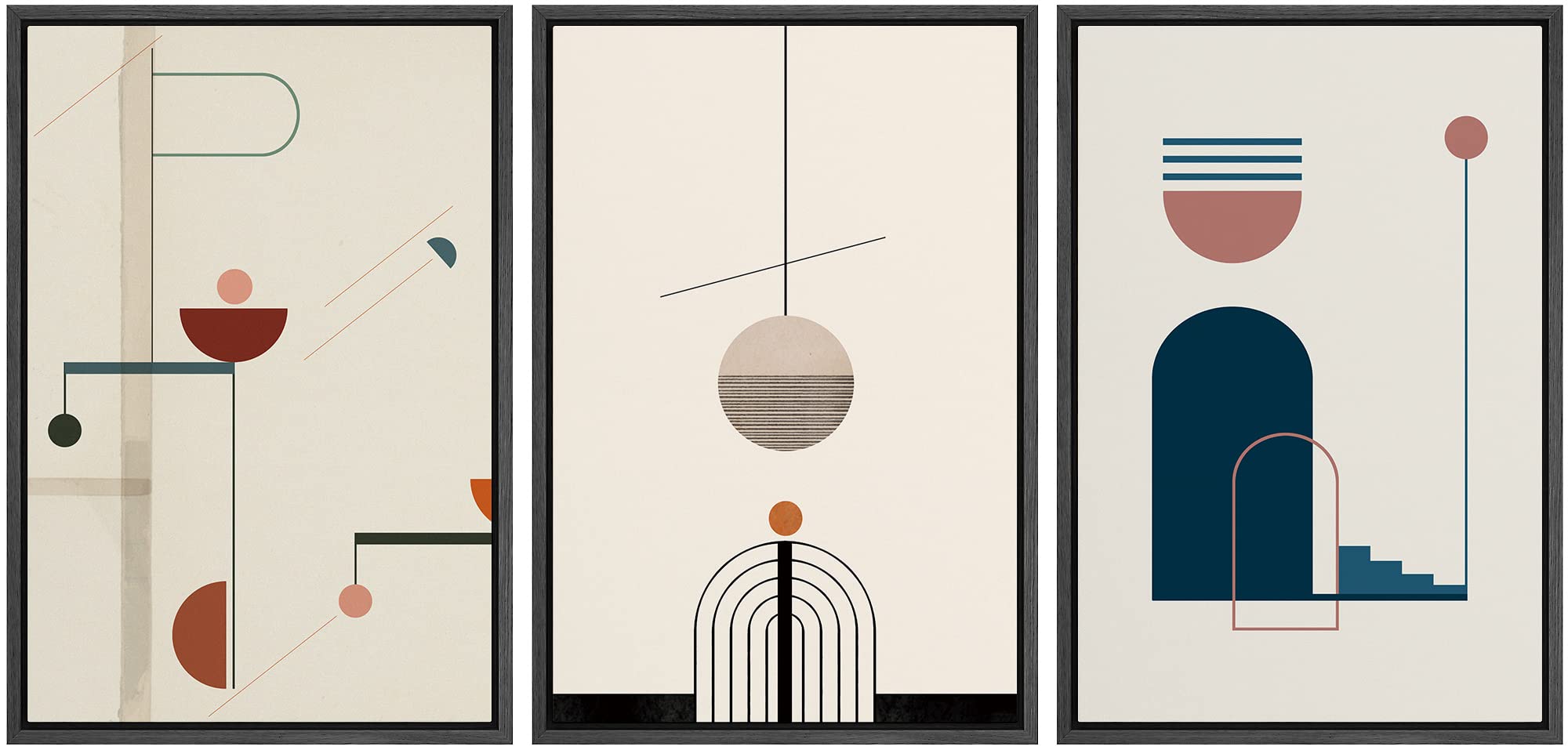 Idea4Wall Framed Wall Art Print Set Abstract Mid-Century Geometric Variety Abstract Shapes Illustrations Modern Art Bohemian Col