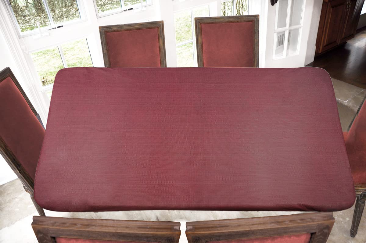 Covers For The Home Deluxe Elastic Edged Flannel Backed Vinyl Fitted Table Cover - Basketweave (Red) Pattern - Oblong/Oval - Fit