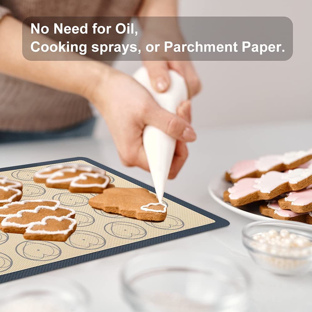 Yofone Silicone Baking Mats, Macaron Baking Mat With Kit Sets, 6 Piping Tip, 2 Piping Bag And 2 Bag Tie - Reusable Non Stick Lin
