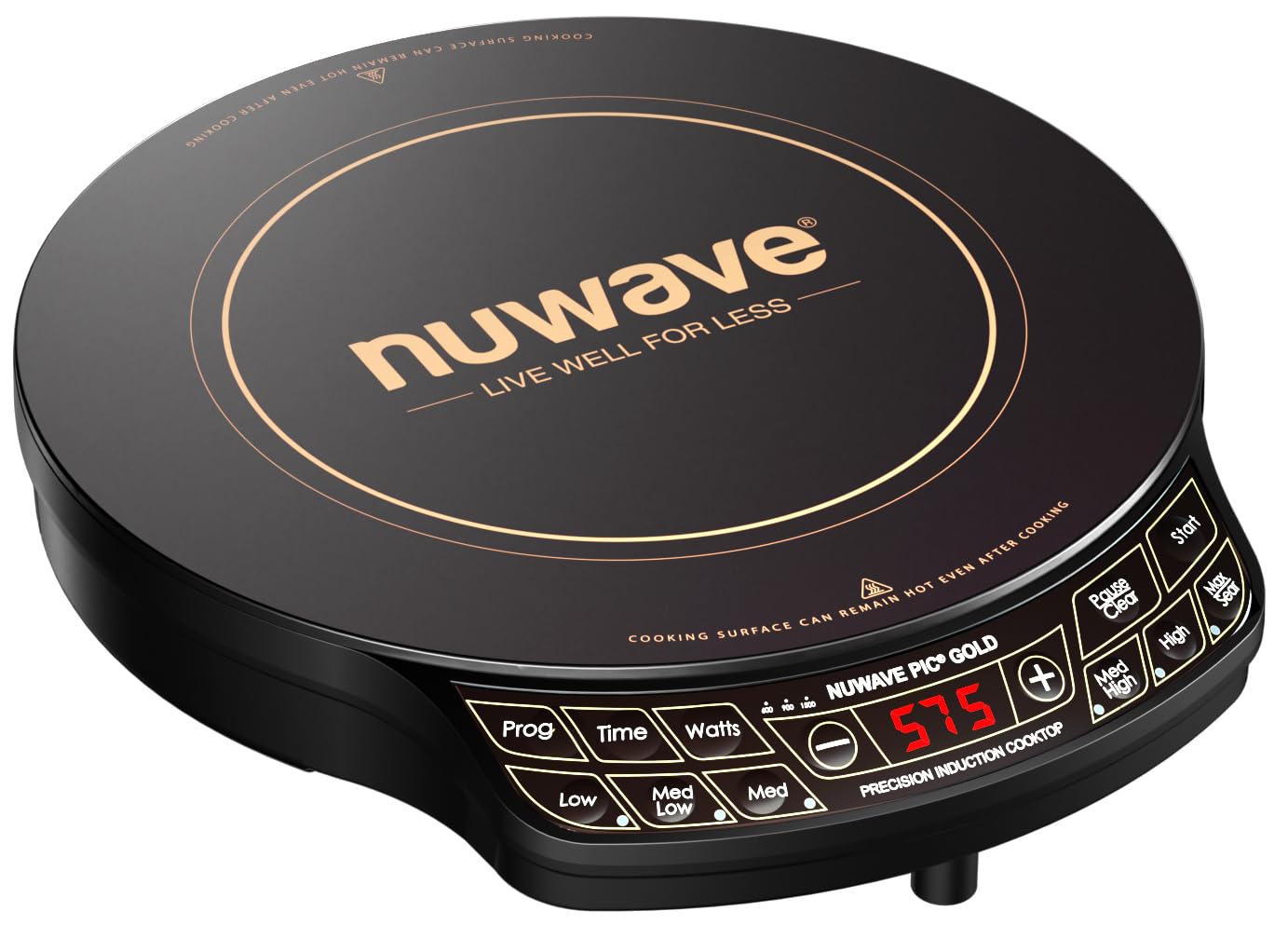 Nuwave Precision Induction Cooktop Gold, 12    Shatter-Proof Ceramic Glass Surface, Large 8    Heating Coil, Portable, 51Temp Se