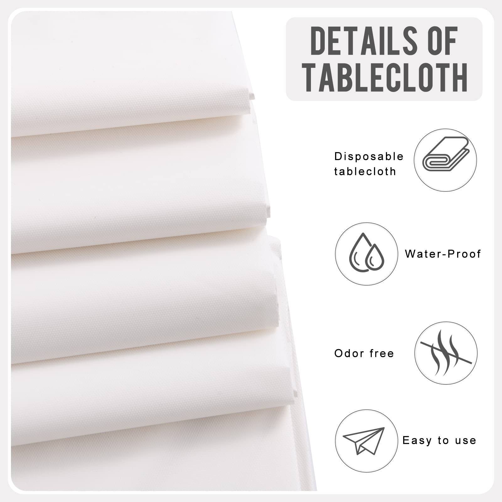 Eleclassi White 6 Pack Premium Round Disposable Plastic Tablecloth - 84 Inch Round Plastic Table Cloths For Parties Disposable T