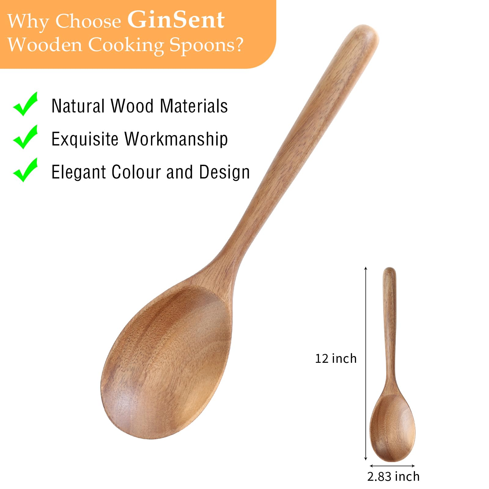 Kitchen Wooden Cooking Spoon, Solid Acacia Wood Serving Spoons For Mixing Stirring, Nonstick Kitchen Utensils Tableware Ladle Sc