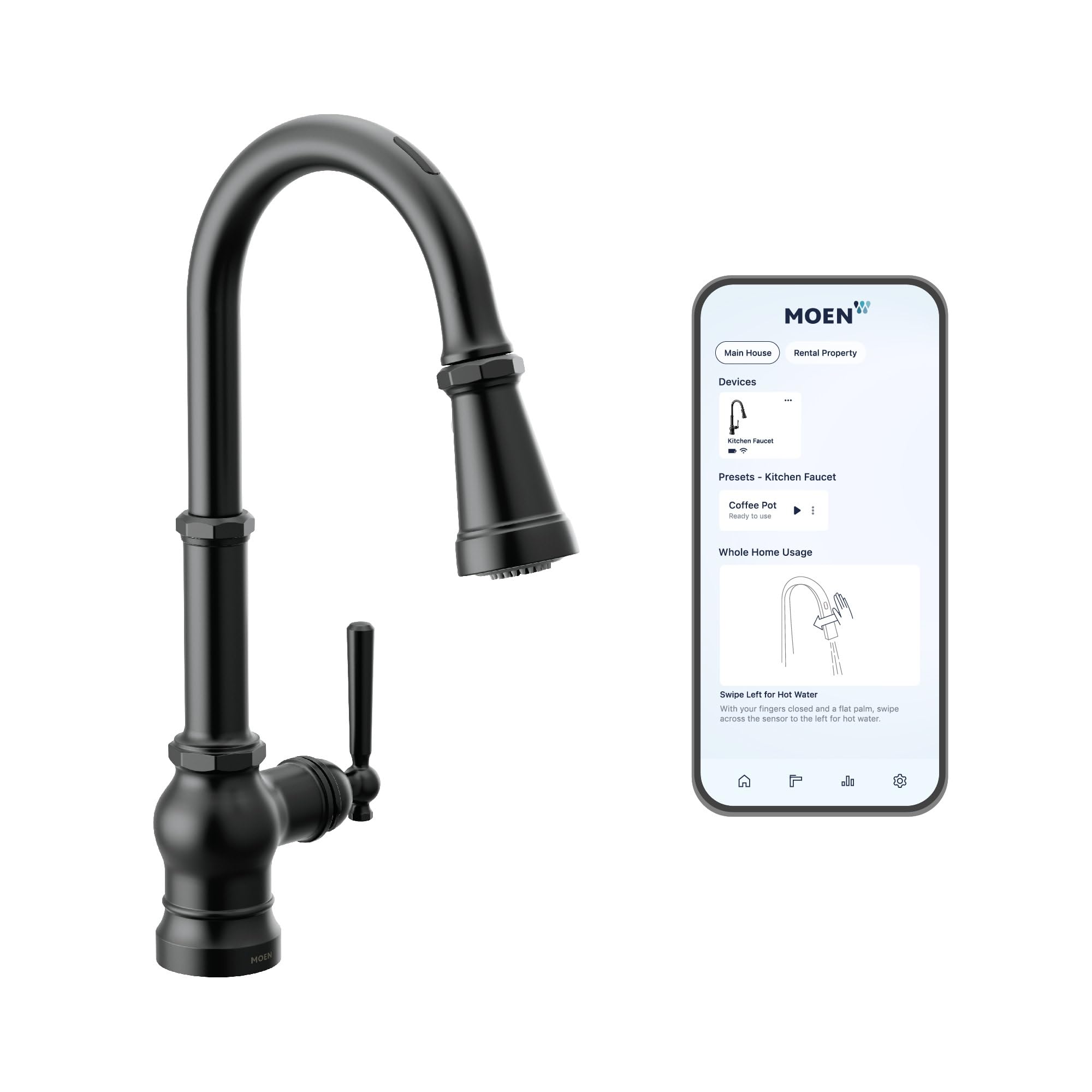 Moen Paterson Matte Black Smart Faucet Touchless Pull-Down Sprayer Kitchen Faucet with Voice and Motion Control, S75003EV2BL