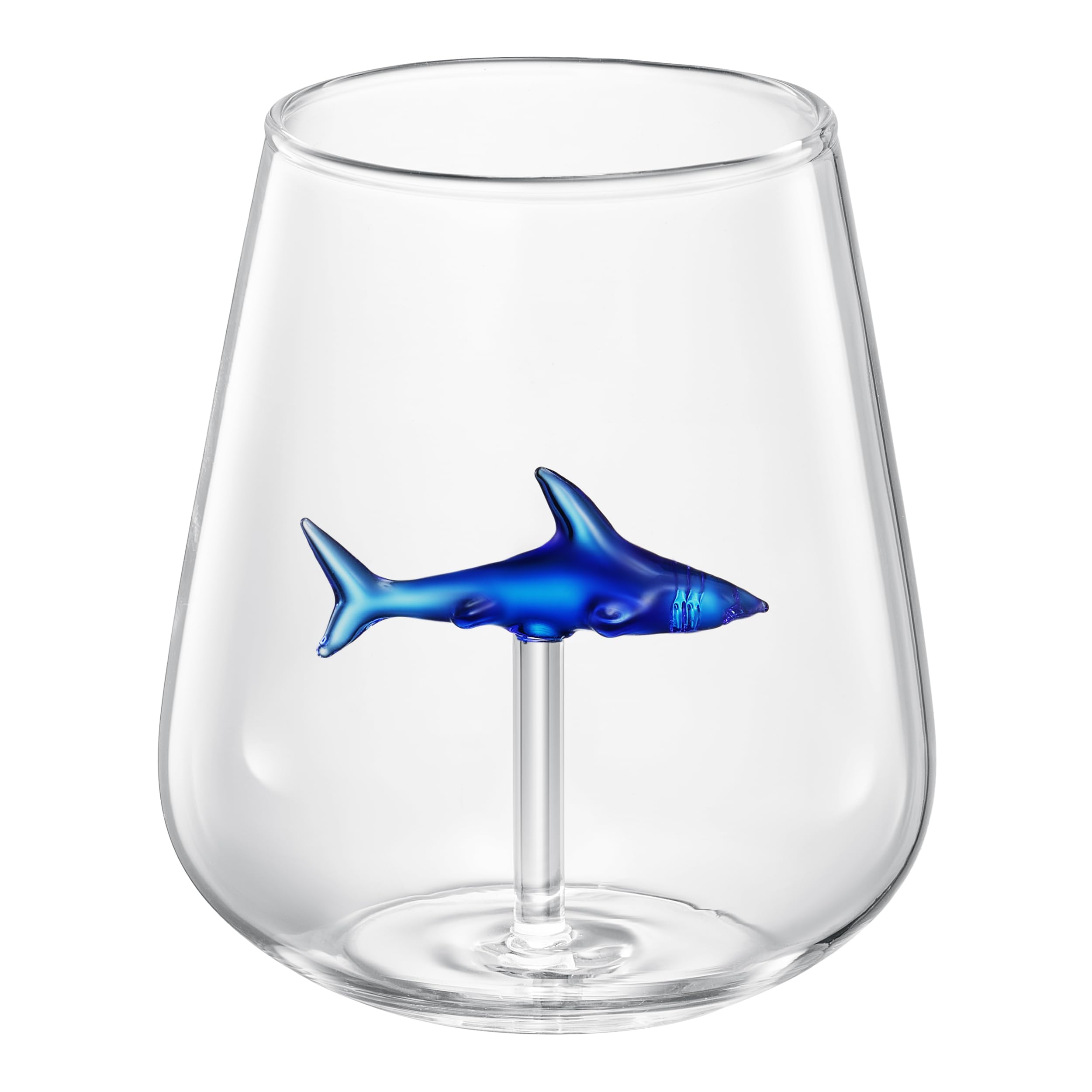 Handcrafted Stemless Shark Wine Glass - Personalized Set of 2