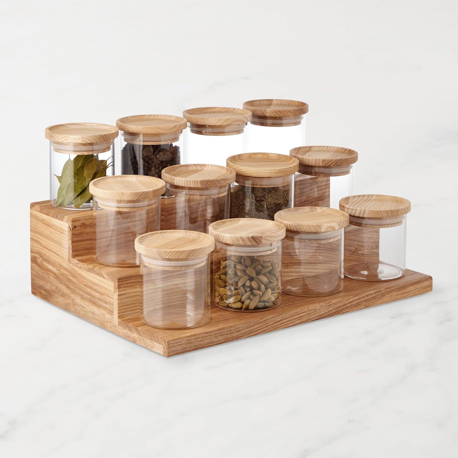 Treeedge Arts ThreeTiered Wooden Spice Rack Organizer For Spice Bottles, Jars, And Natural Display Shelves For A Pantry Cabinet