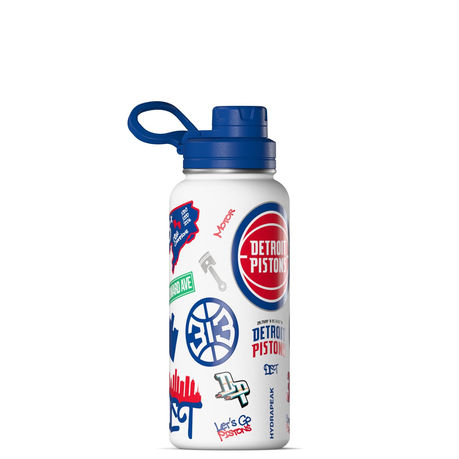 Hydrapeak x NBA Officially Licensed Detroit Pistons 32 oz Active Water Bottle with Chug Lid Reusable Stainless Steel Double Wall