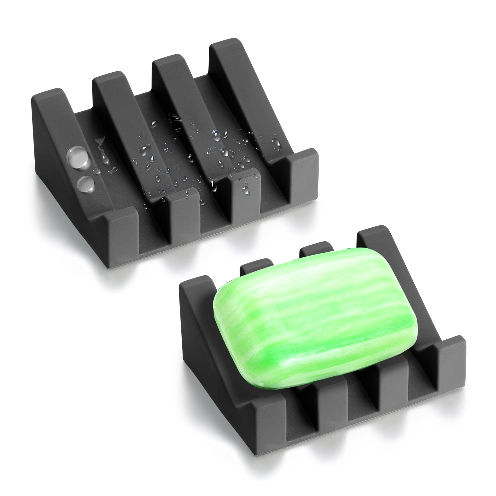 Silicone Soap Dish With Drain For Shower Bathroom Bar Soap Holder, Self Draining Waterfall Drying Tray, Kitchen Sink Caddy Spong