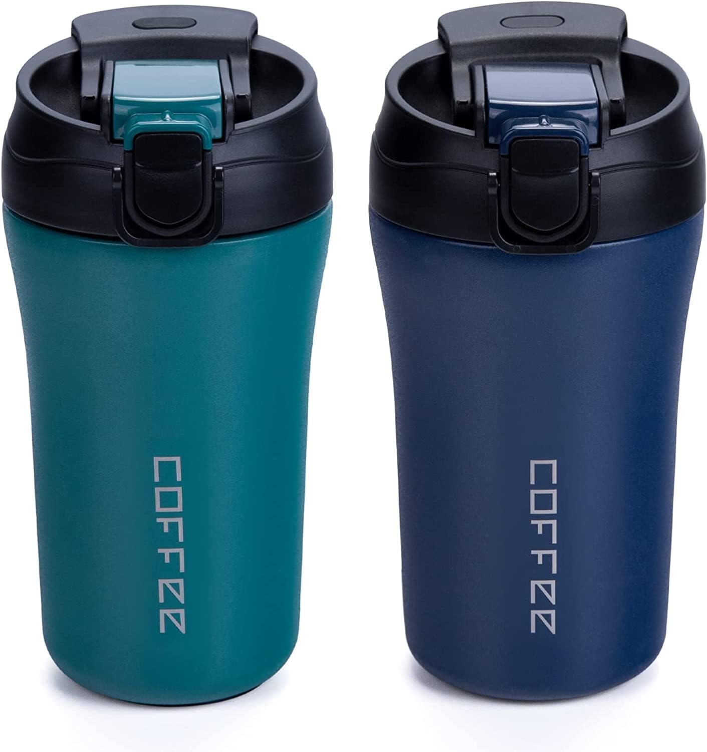 Kidzocraft Travel Coffee Mug, 2 Pack Vacuum Insulated Coffee Mug With Leakproof Lids And Straws, 14 Oz/400 Ml Double Wall Travel