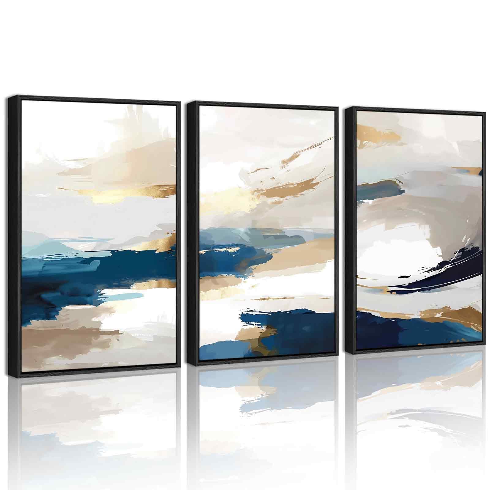Kuvioke Abstract Blue Framed Wall Art Graffiti Shape Pastel Wall Decor Modern Art Painting For Bedroom Hallway 16X24In (Black Fr