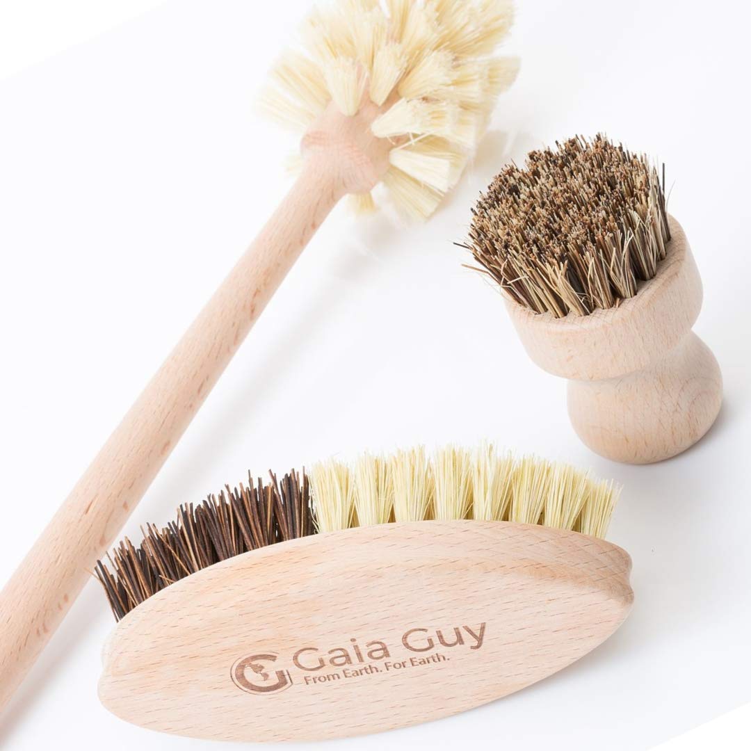 Wood and Tampico Bottle Brush Set  Vegetable & Pot Brush  Kitchen Cleaning Brushes  European Beechwood & Tampico Fiber