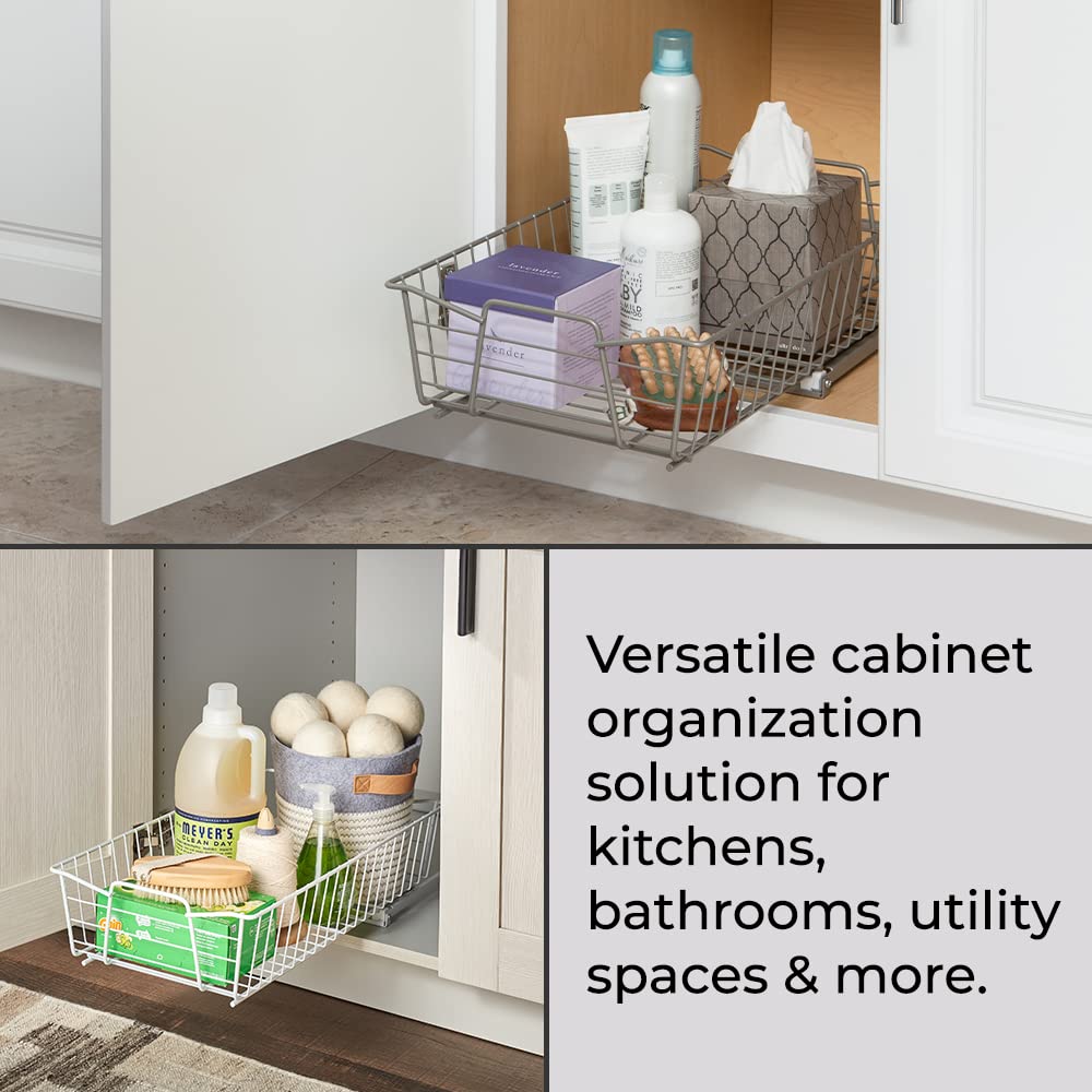Closetmaid Pull Out Cabinet Organizer Heavy Duty, Slide Out Pantry Shelves Drawers For Kitchen, Bathroom, White, 11-Inch One Tie