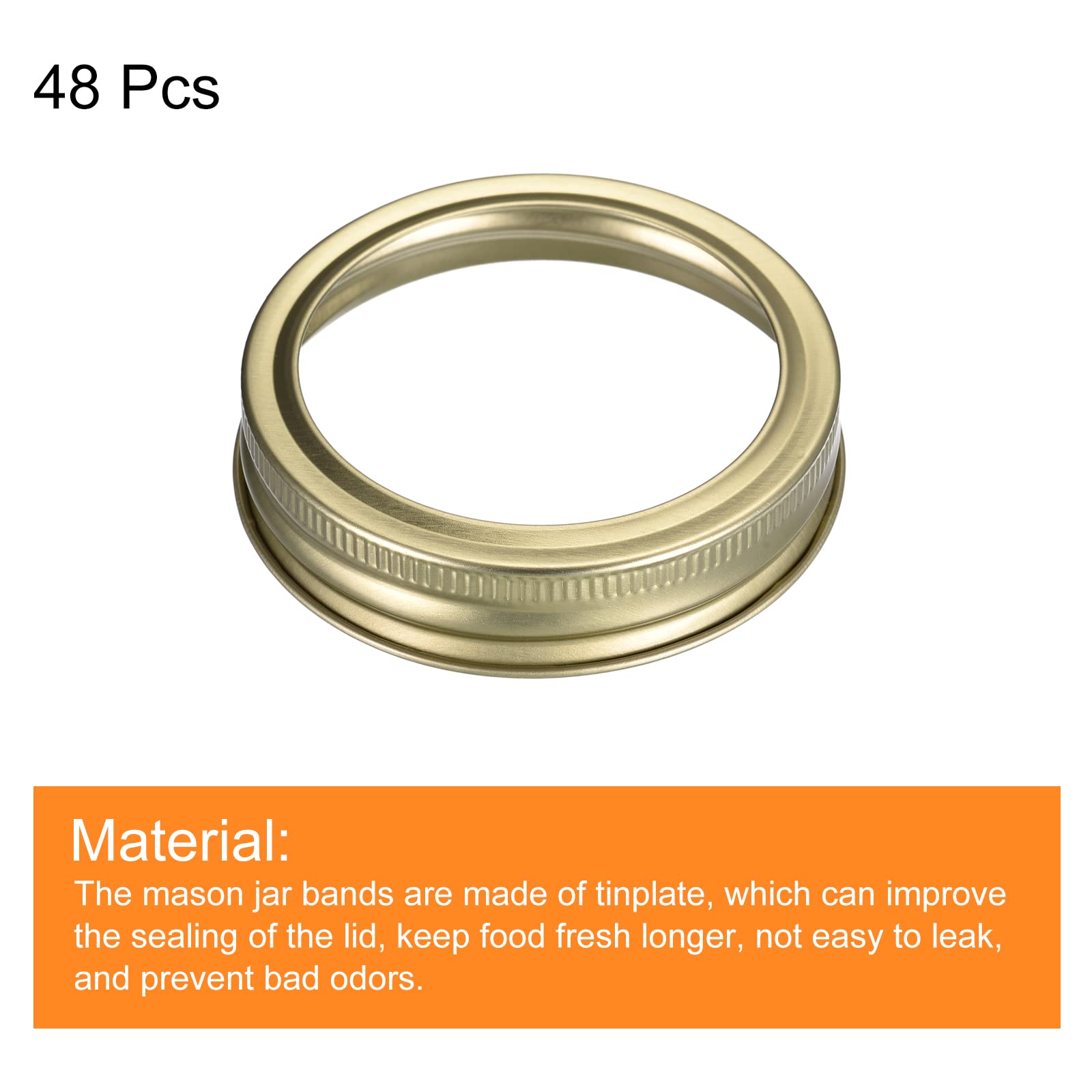 Uxcell Canning Jar Rings, 48 Pcs - Tinplate Split-Type Mason Jar Replacement Bands Regular Mouth Leak Proof Fits Storage Cover (