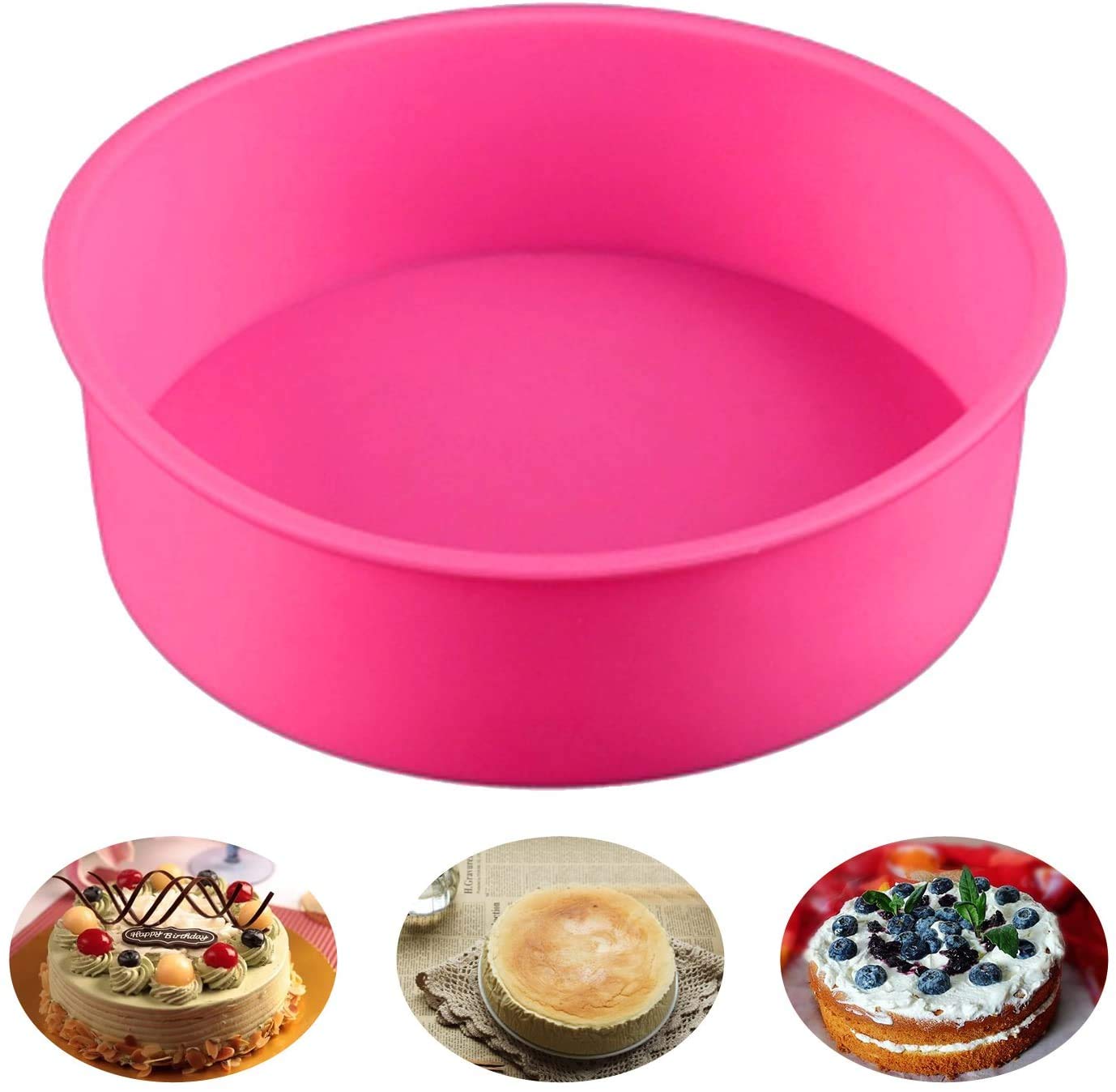 Kootips Baking Silicone 8-Inch Round Cake Pan Baking Mold, Bpa Free, Non-Stick European-Grade Silicone, 2.36-Inches Deep
