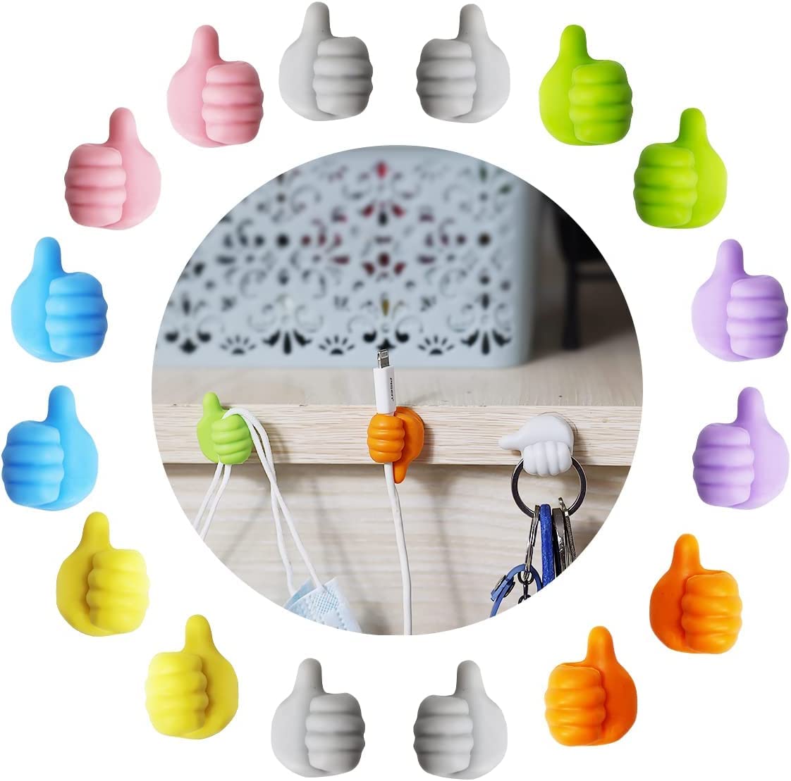 Dezzy SelfAdhesive Thumb Hooks Holders For Wall Decoration, Hanging, Cable Organizer Clip Key Hook Wall Hangers For Data Cable 