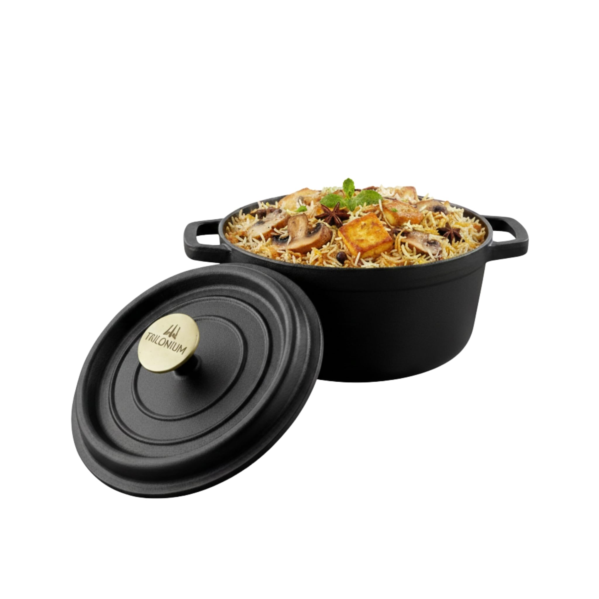 Trilonium Cast Iron Dutch Oven Pot | Casserole | Biryani Pot | Cooking Pot | Pre-Seasoned | 22Cm | 3 Litres | 3.7 Kgs