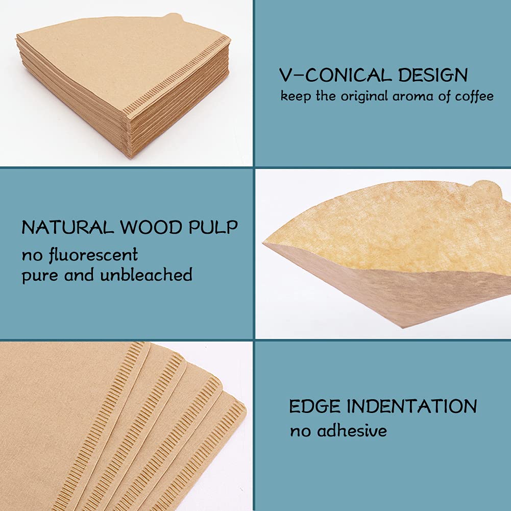 YQL V60 Coffee Filter V60 Filter02 200 Count Natural Unbleached Disposable Coffee Filters Paper Fit for Drip Coffee Dripper