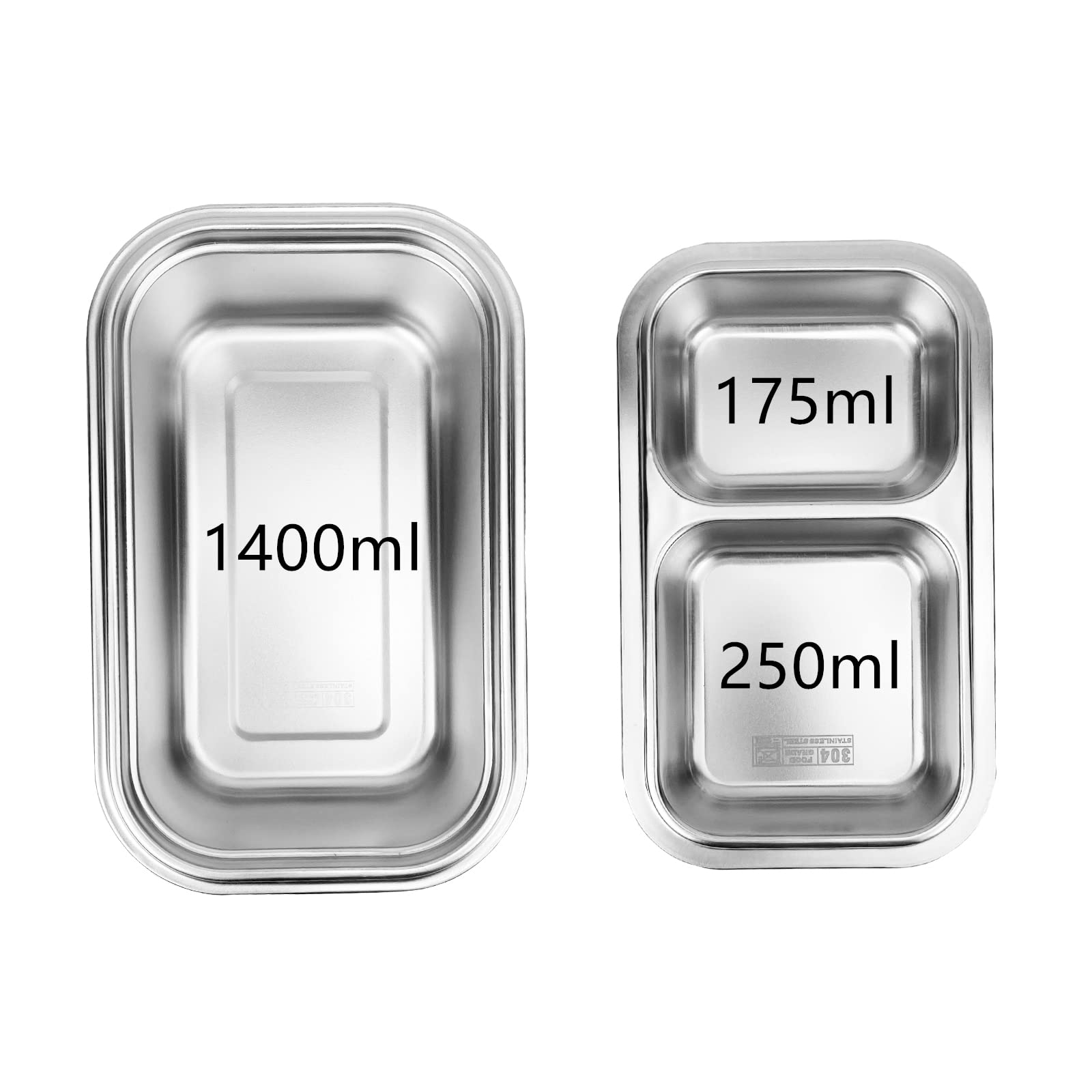 Lunbengo 1400Ml Stainless Steel Bento Lunch Box With Plastic Lids- Large Meal Prep Container With 500Ml Divided Compartments - P