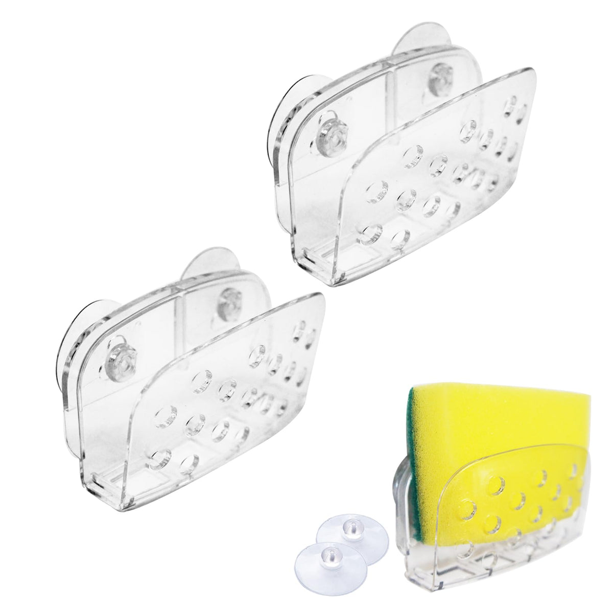 Amuonty 2 Pack Sponge Holders With Suction,Clear Plastic Container, Kitchen Dish Sponge Holder, Bathroom Accessory, Space Saving