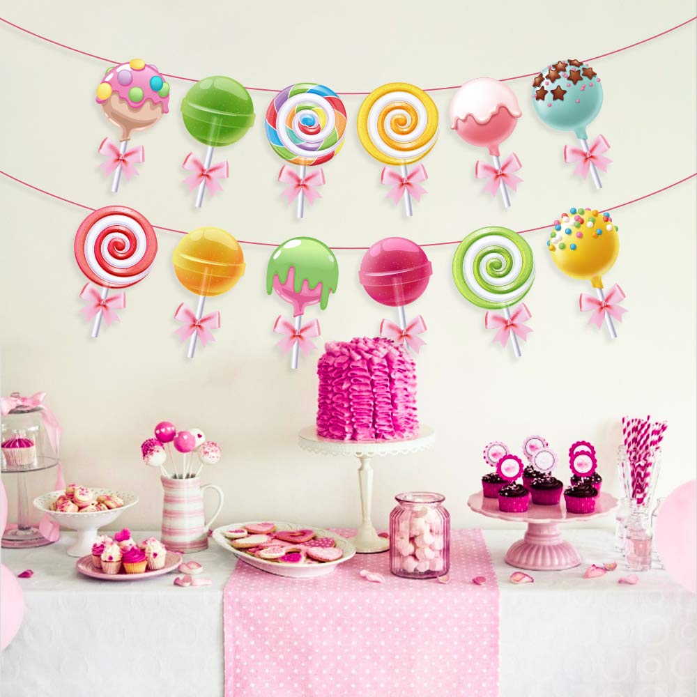 CC HOME Candy Party Decorations - Lollipop Bunting Banner for Girls  Birthday, Baby Shower & Wedding Bridal Showers