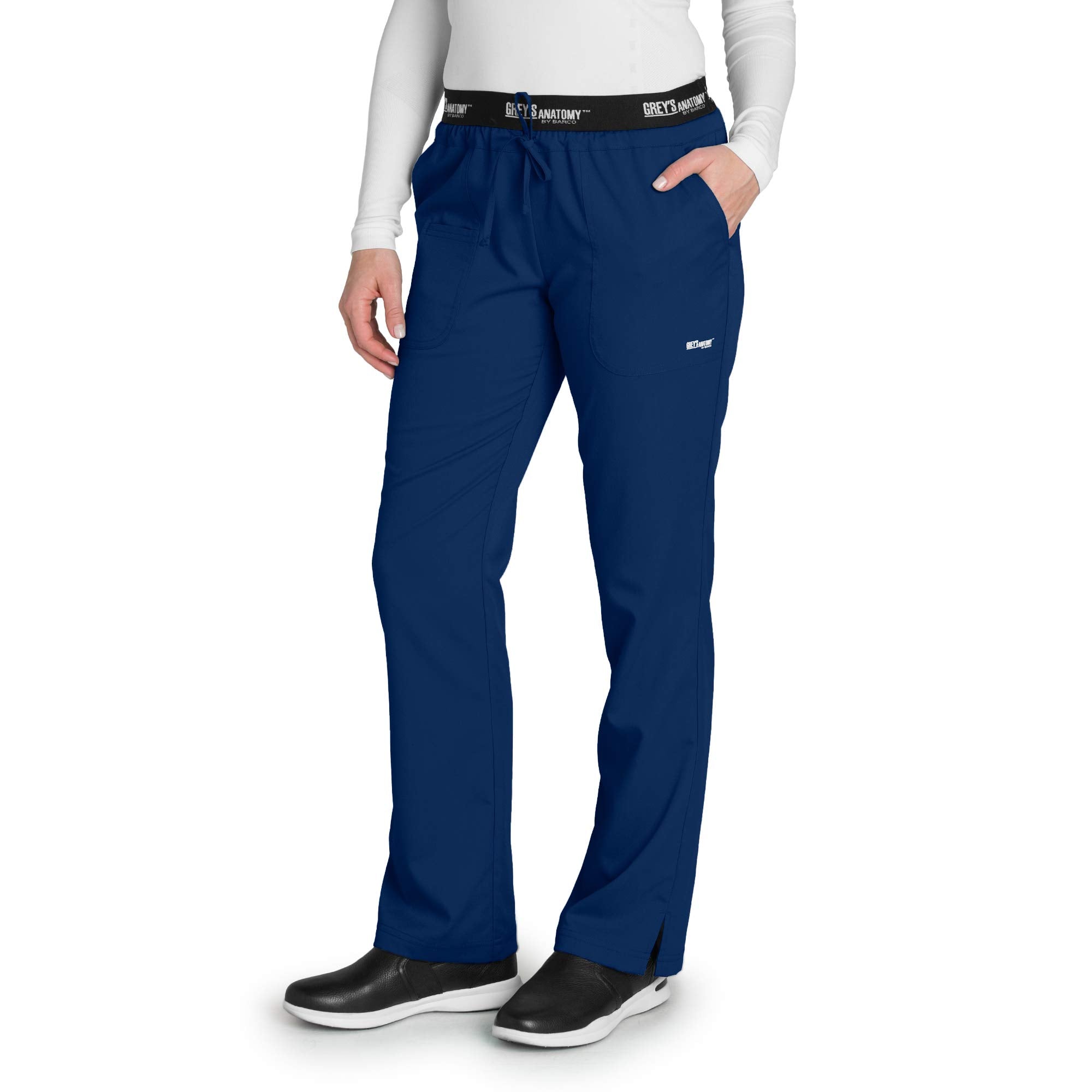 greys Anatomy 4275 3 Pkt Logo Waist Pant with Drawstring (Indigo, Large Tall)