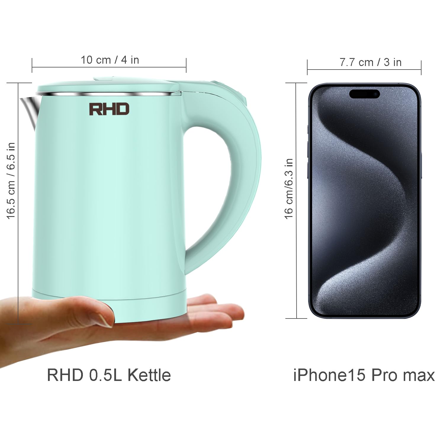 0.5L Small Portable Electric Kettles for Boiling Water, Stainless Steel Travel Kettle, Fast Boil Teapot, Boil-Dry Protection & A