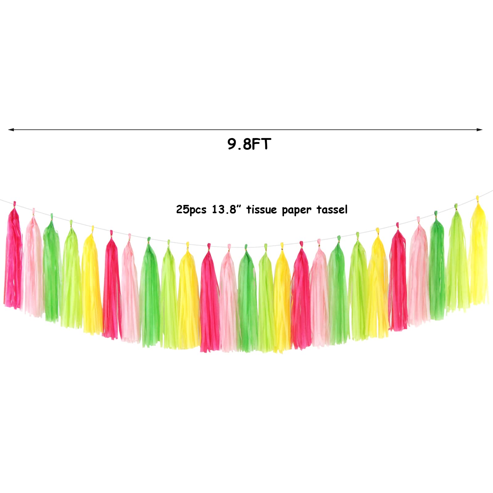 Hawaiian-Themed Pool Party-Decorations Tassel Garland - 25pcs Tropical Jungle Aloha Birthday Streamers,Pink Rose Yellow Green Su