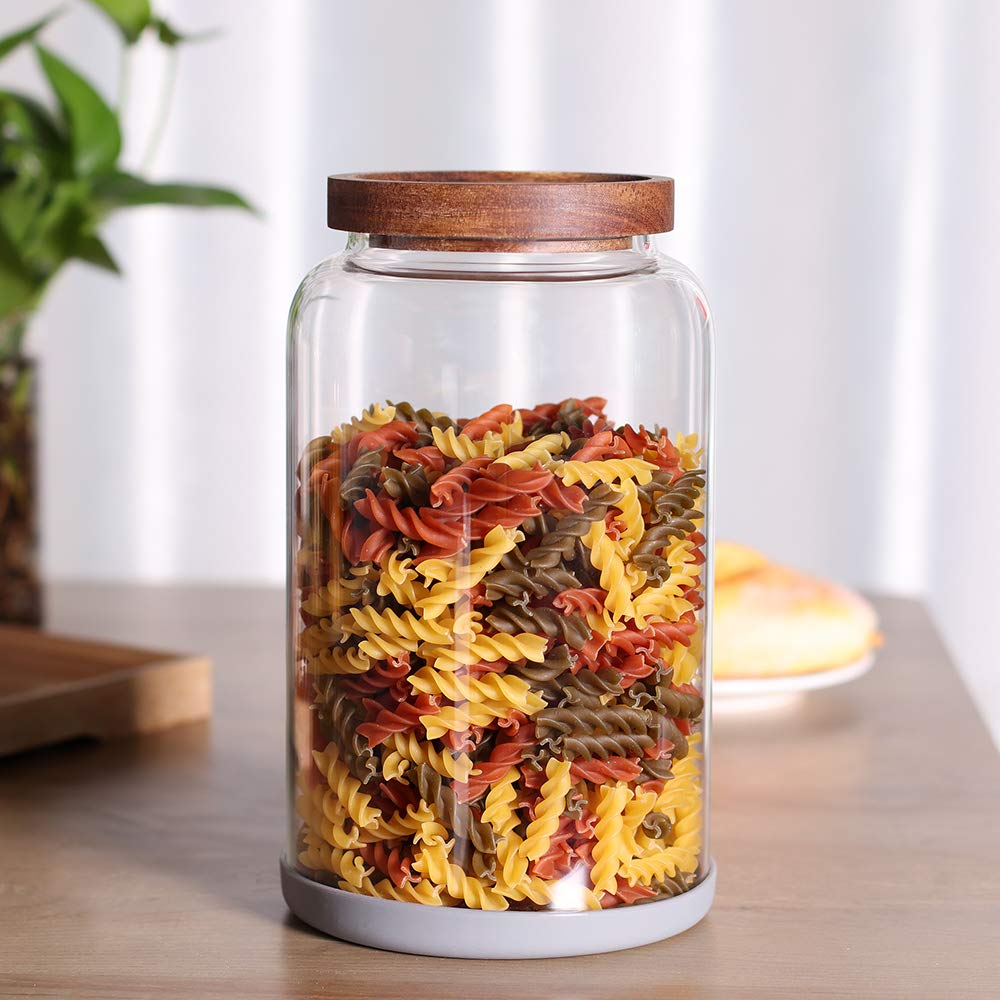 Large Glass Jar With Airtight Lid Set Of 2 93 Fl Oz(2750Ml) Glass Canister Set, Glass Food Containers Wooden Lid Suit For Kitche