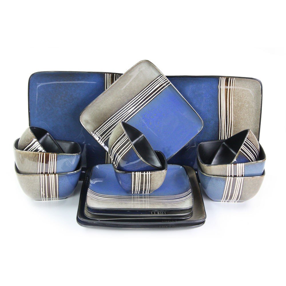 Elama ELM-UPTOWN16 16 Piece Double Bowl Stoneware Dinnerware Set