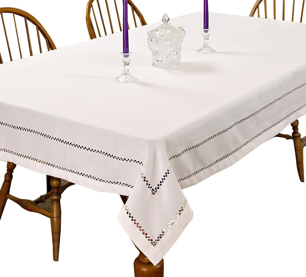 Hem Stitch Border Vintage Design Tablecloth White 68'' By 120'' Oblong/Rectangle