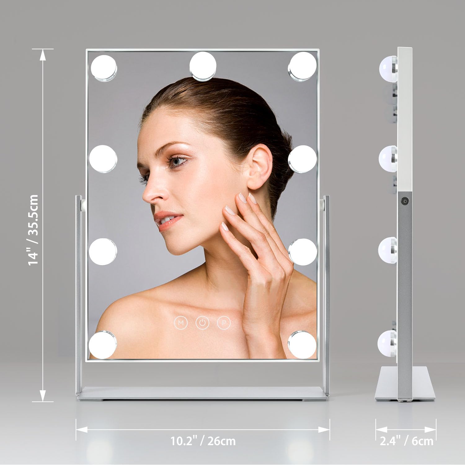 Nezzoe Vanity Mirror With Lights, Lighted Makeup Mirror With 9 Dimmable Bulbs, 3 Color Lighting Modes, Detachable 5X Magnificati