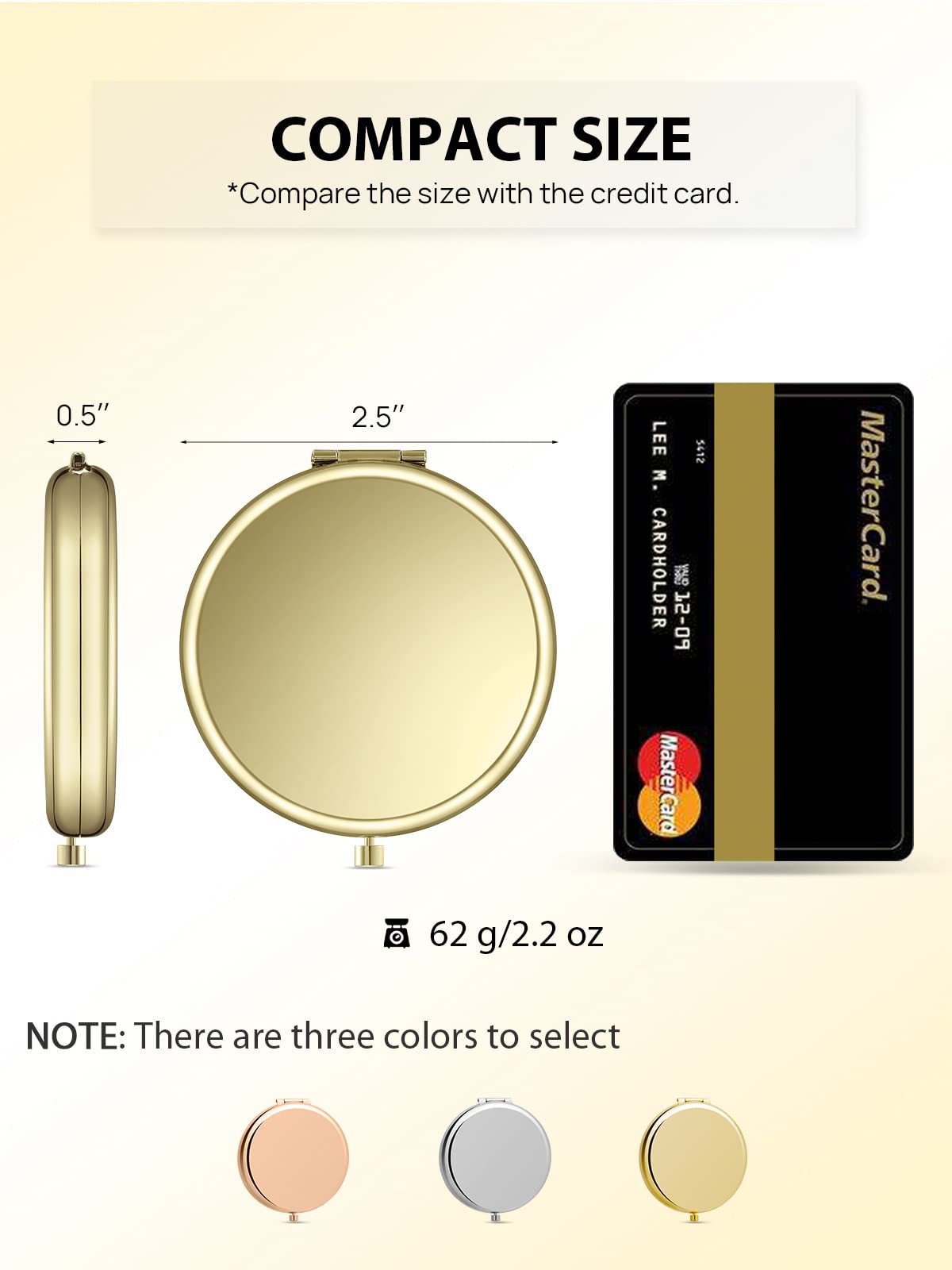 Getinbulk Compact Mirror For Purse, Double-Sided 1X/2X Magnifying Metal Pocket Makeup Mirrors(Round,Gold)