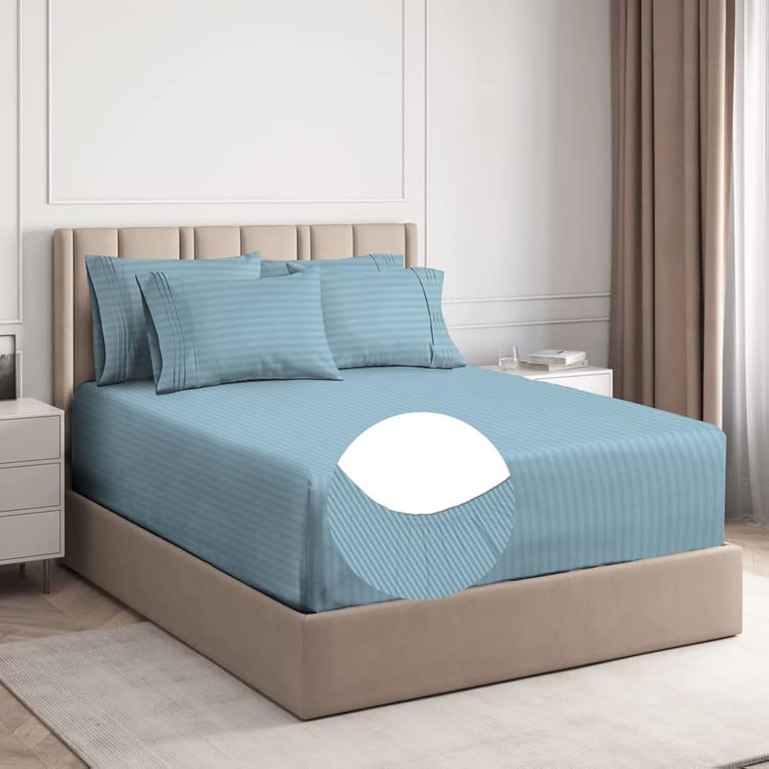 BSB HOME Cotton Solid/Stripes 220 TC Elasticated Fitted King Size Bedsheets with 2 Pillow Covers | Breathable | Size 78X72+10 I