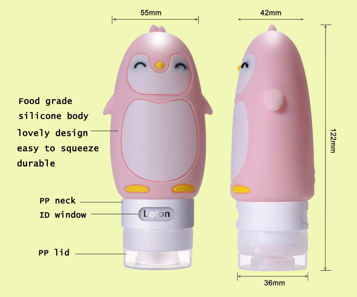 Autens Leakproof Silicone Travel Bottles Accessories Set,3Oz (90Ml) 4 Pack Refillable Cute Penguin Travel Containers For Shampoo