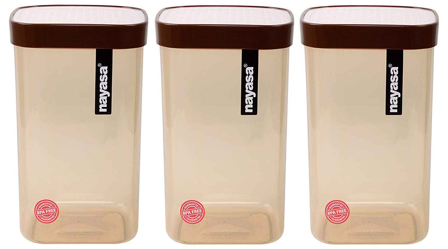 Nayasa Superplast Plastic Fusion Container 1.5 Litre, Set Of 3, Brown