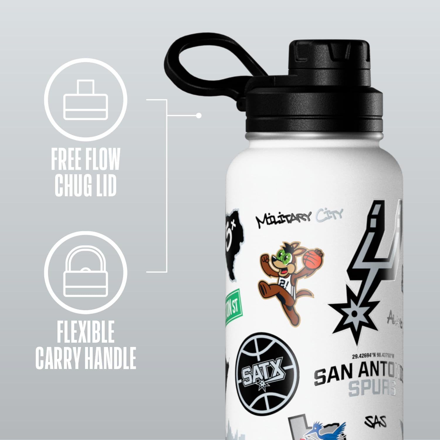 Hydrapeak x NBA Officially Licensed San Antonio Spurs 32 oz Active Water Bottle with Chug Lid Reusable Stainless Steel Double Wa