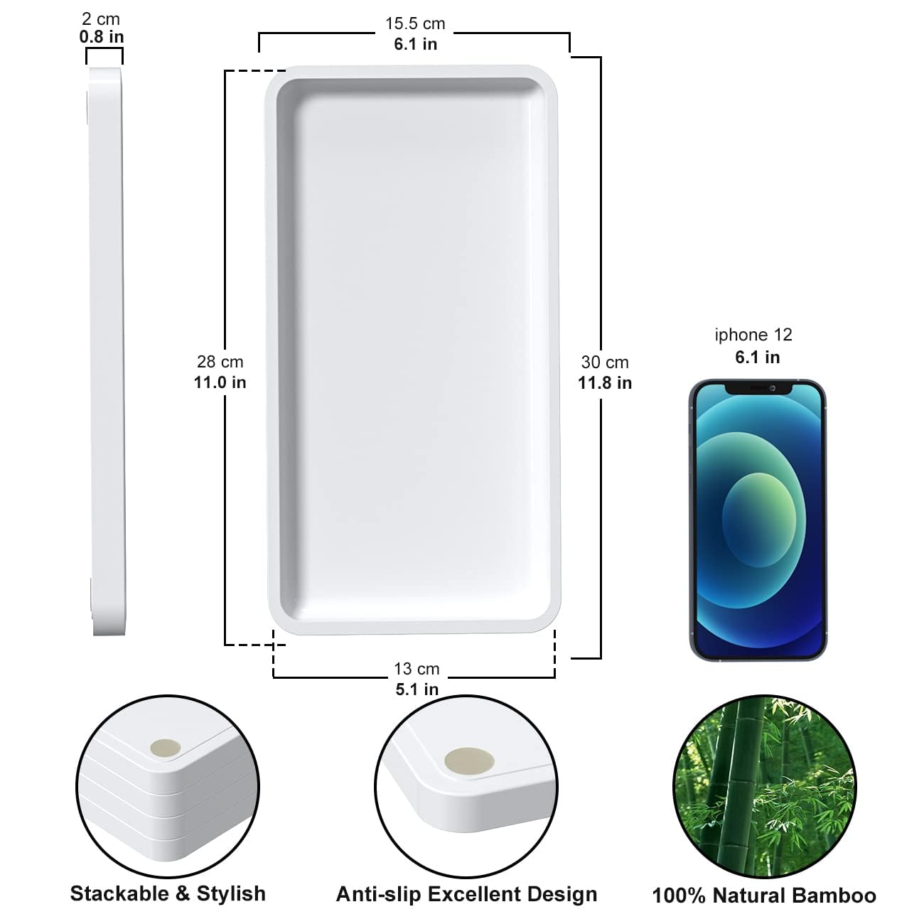 Weenson Vanity Trays For Perfume, Jewelry, Makeup, Bathroom Trays For Counter, 2 Packs Toilet Tank Tray, Decorative Tray For Dre