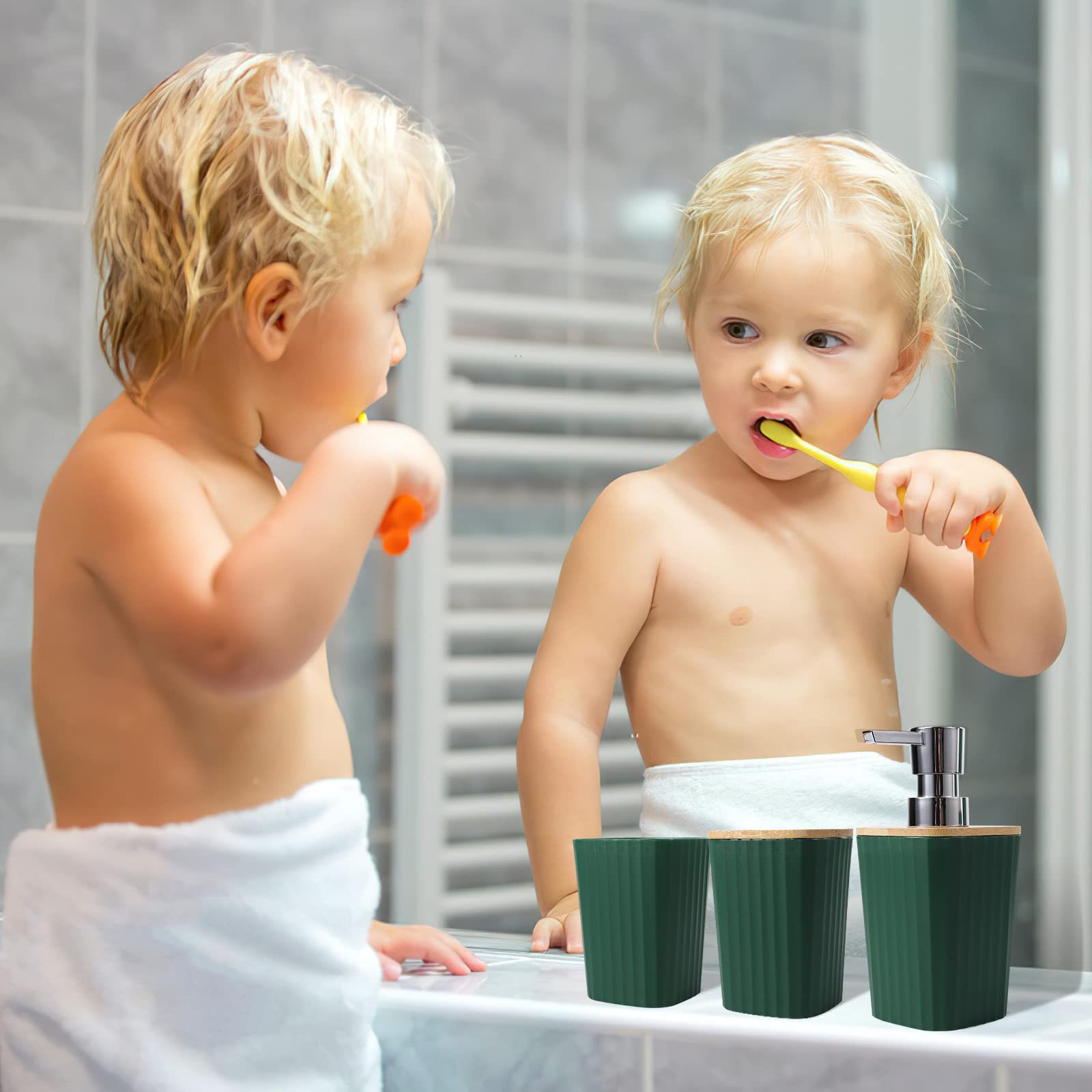 Bathroom Accessories Sets Complete, 9-Piece Dark Green Bathroom Accessories With Trash Can, Vanity Tray, Soap Dispenser, Soap Di