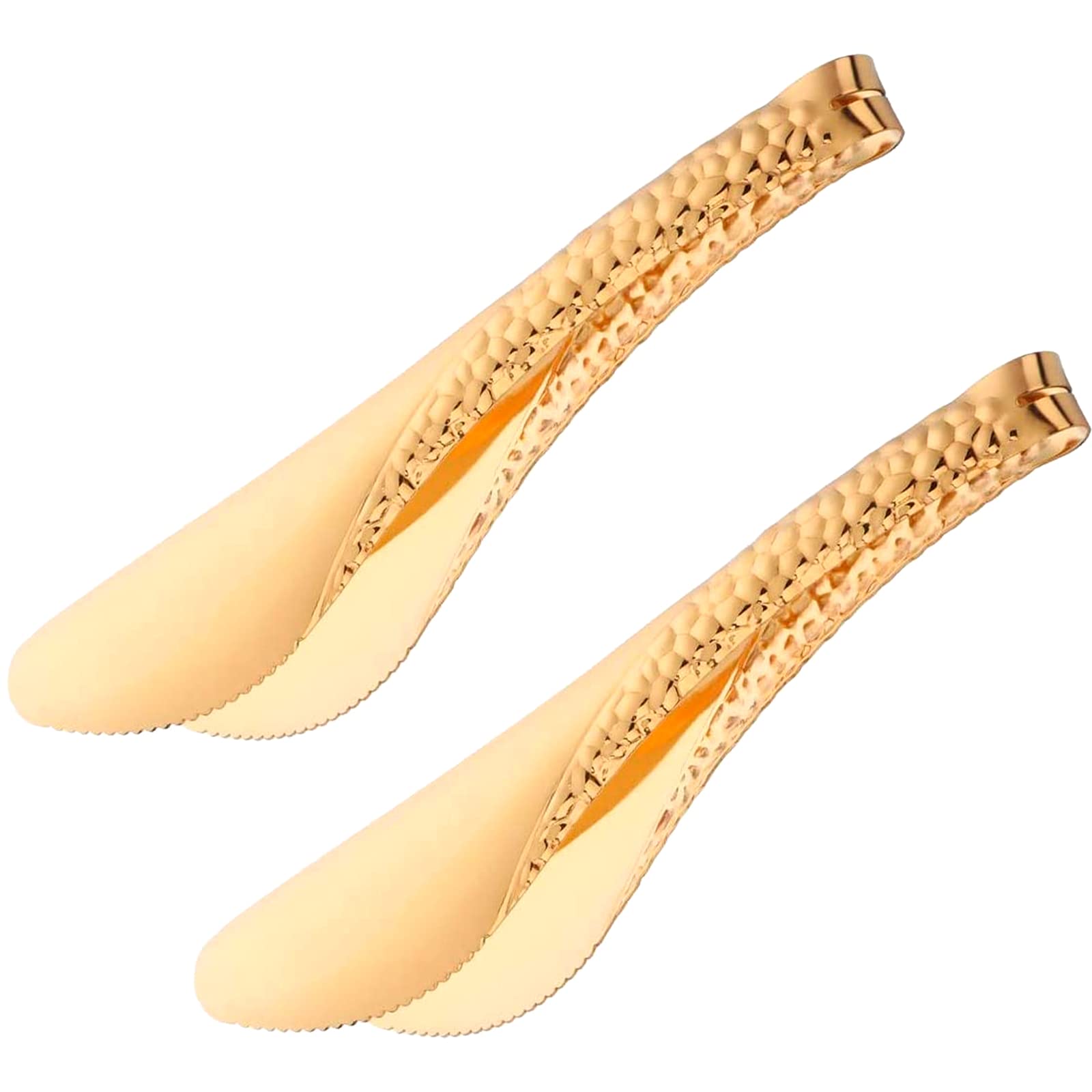 Iaxsee 2 Pack 8 Inch Gold Salad Tongs Serving Tongs 8 Inch Stainless Steel Cooking Utensils Non-Slip & Easy Grip Metal Tongs Sma