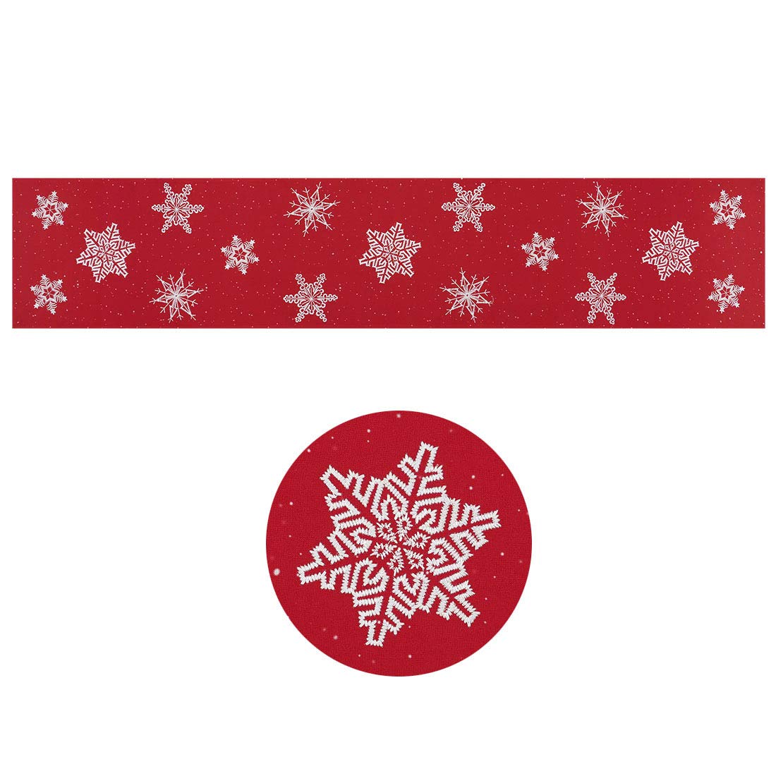 Simhomsen Small Short Embroidered Snowflakes Table Runner for Christmas Holidays (Red  14 ? 33 Inches)