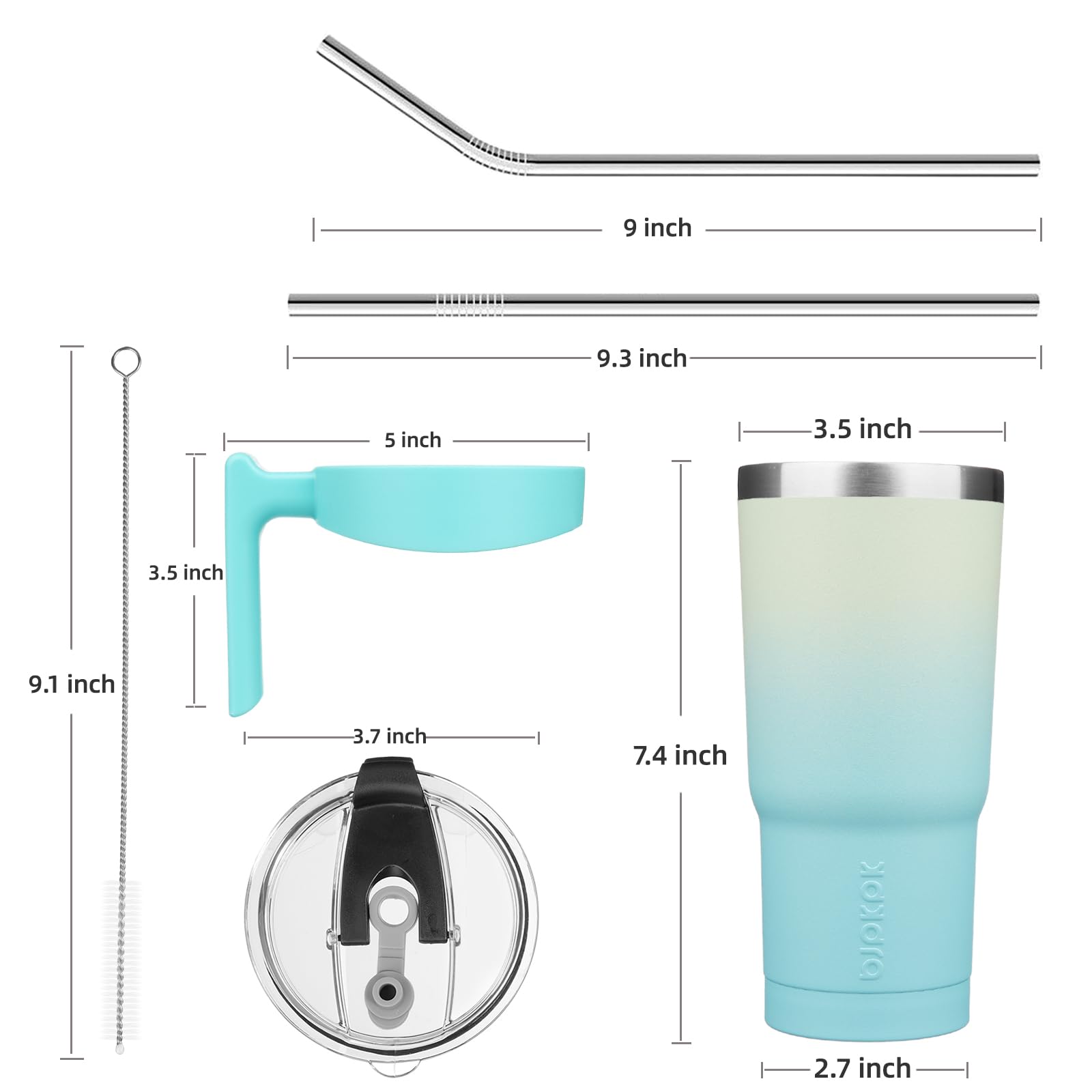 Bjpkpk Tumbler With Handle 20 Oz Stainless Steel Tumbler With Lid And Straw Insulated Coffee Cups,Mint