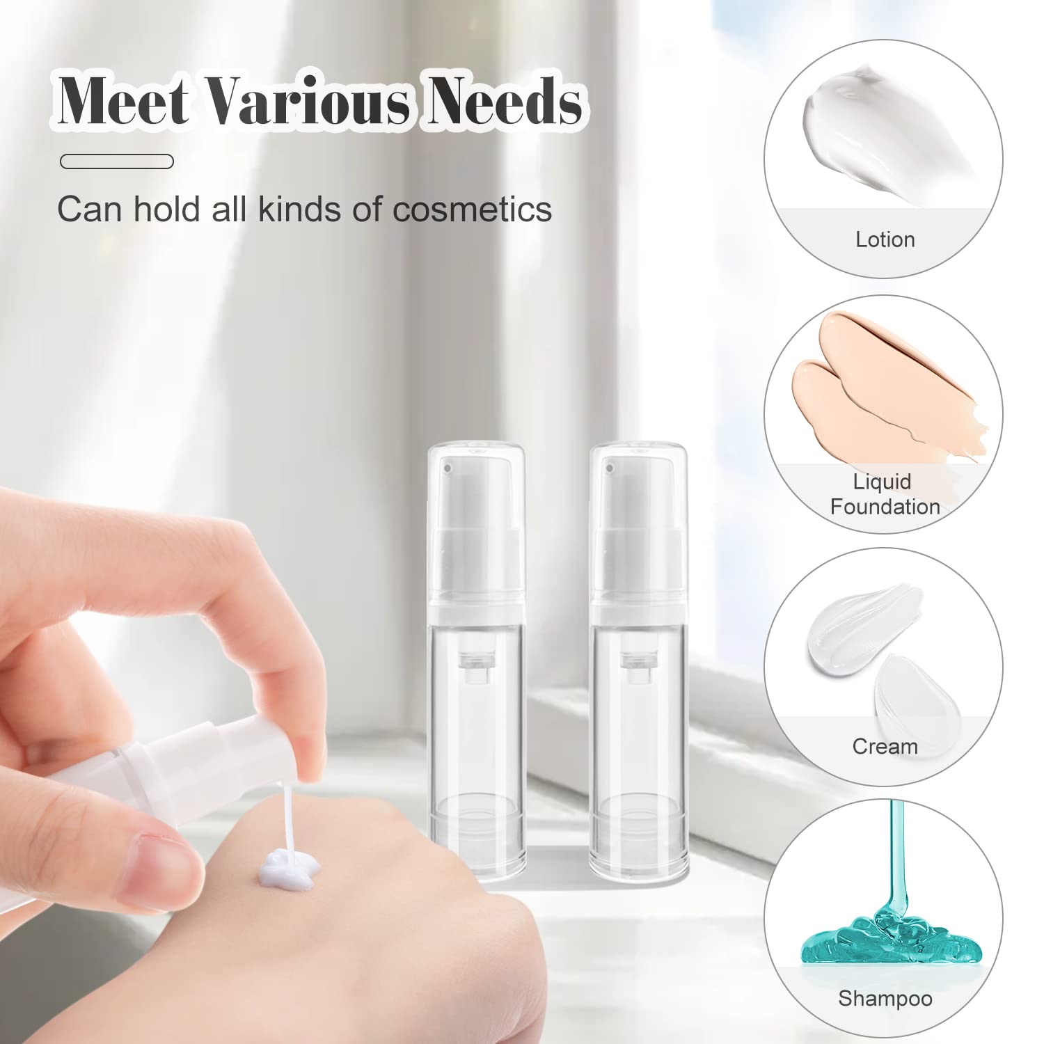 20Pcs 5Ml/0.17Oz Airless Pump Bottle Refillable Plastic Airless Vacuum Dispenser Portable Clear Cosmetic Sample Vial Container J