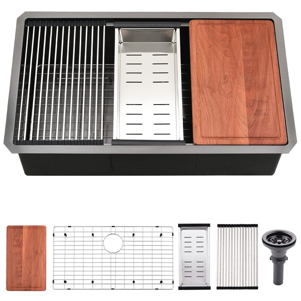 30 Inch Undermount Kitchen Sink Black Stainless Steel, Boomhoze 30 X 19 Inch Deep Kitchen Sink Undermount Workstation Sink Singl