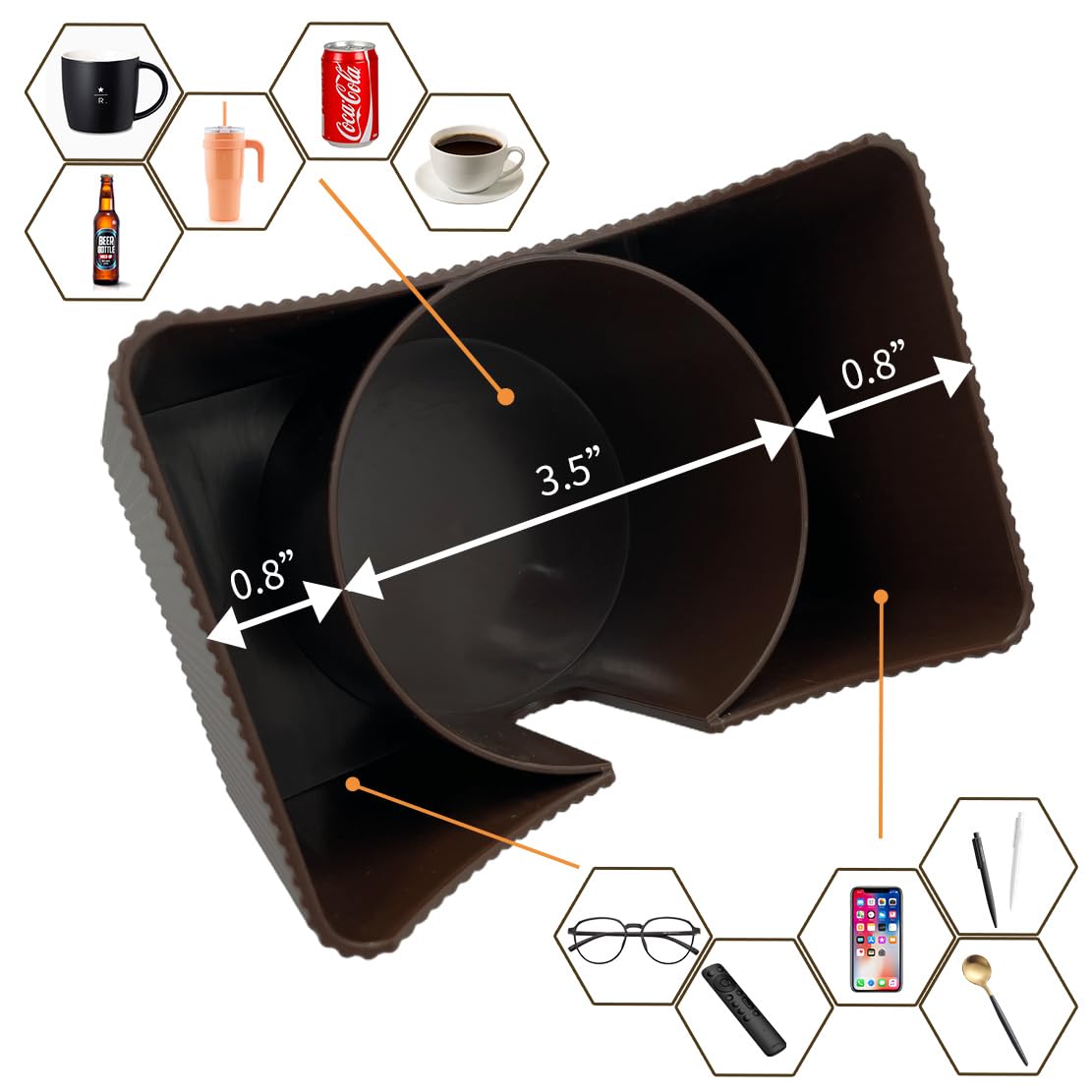 Couch Anti-Spill Drink Holder Tray, Couch Seat Cushion Cup Beverage Holder For Cups, Mugs, Bottles, Cans (Brown)